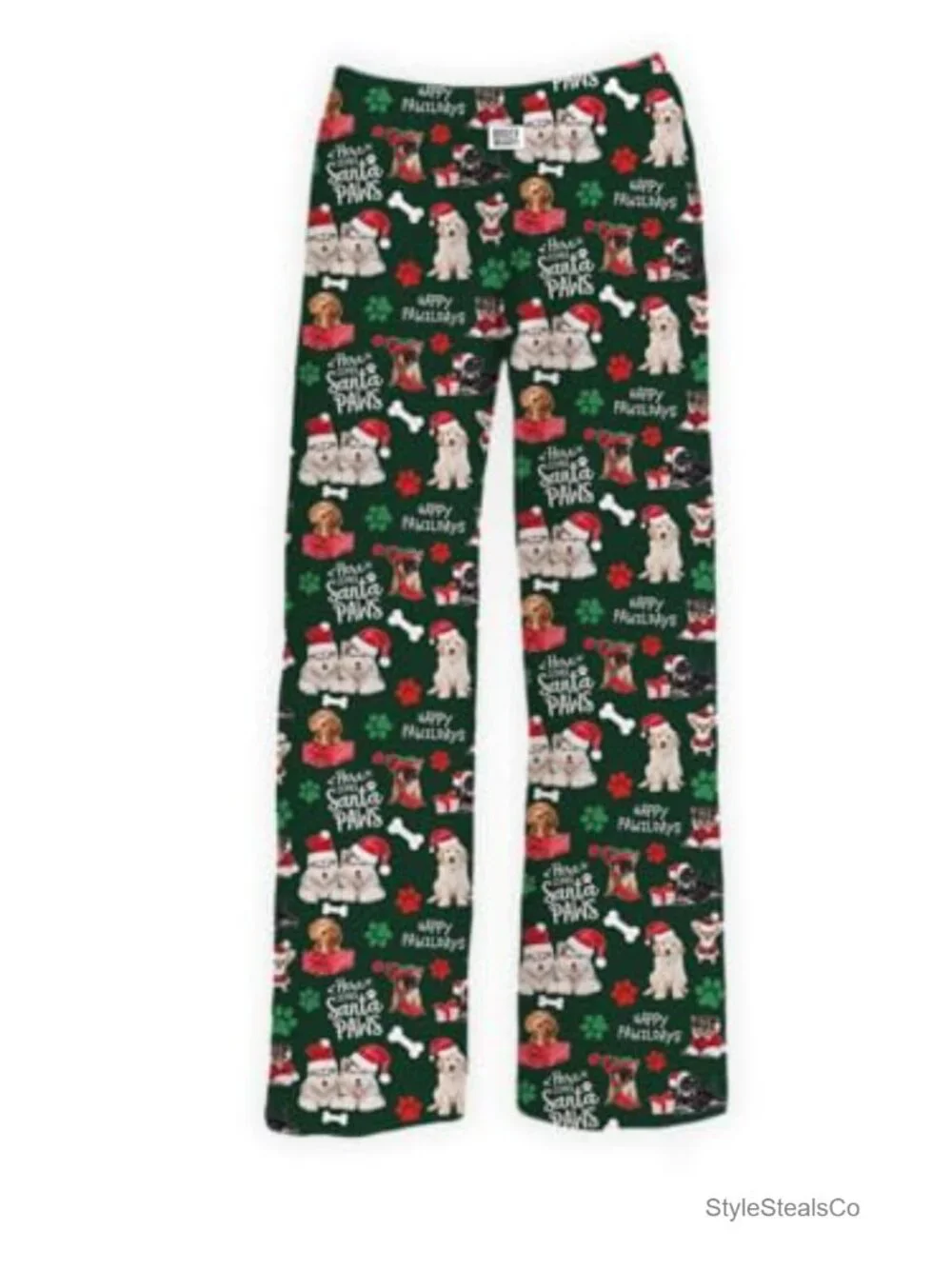 Lounge Pajama Pants Unisex Drawstring Holiday Dog Print Bottoms